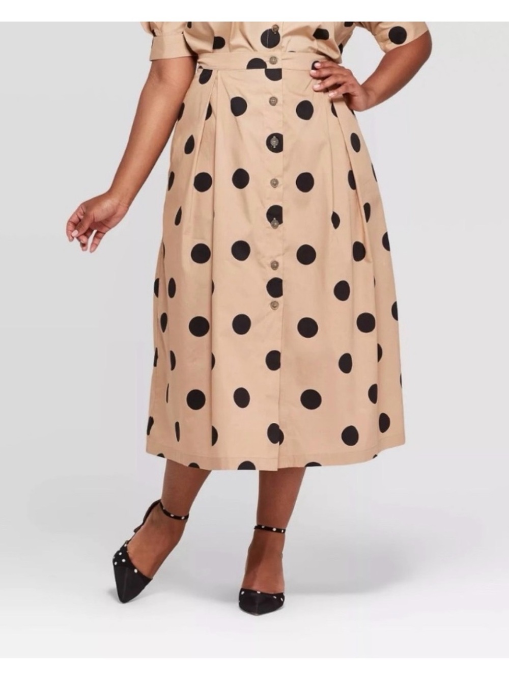 Who What Wear Khaki Polka Dot Midi Skirt-18W